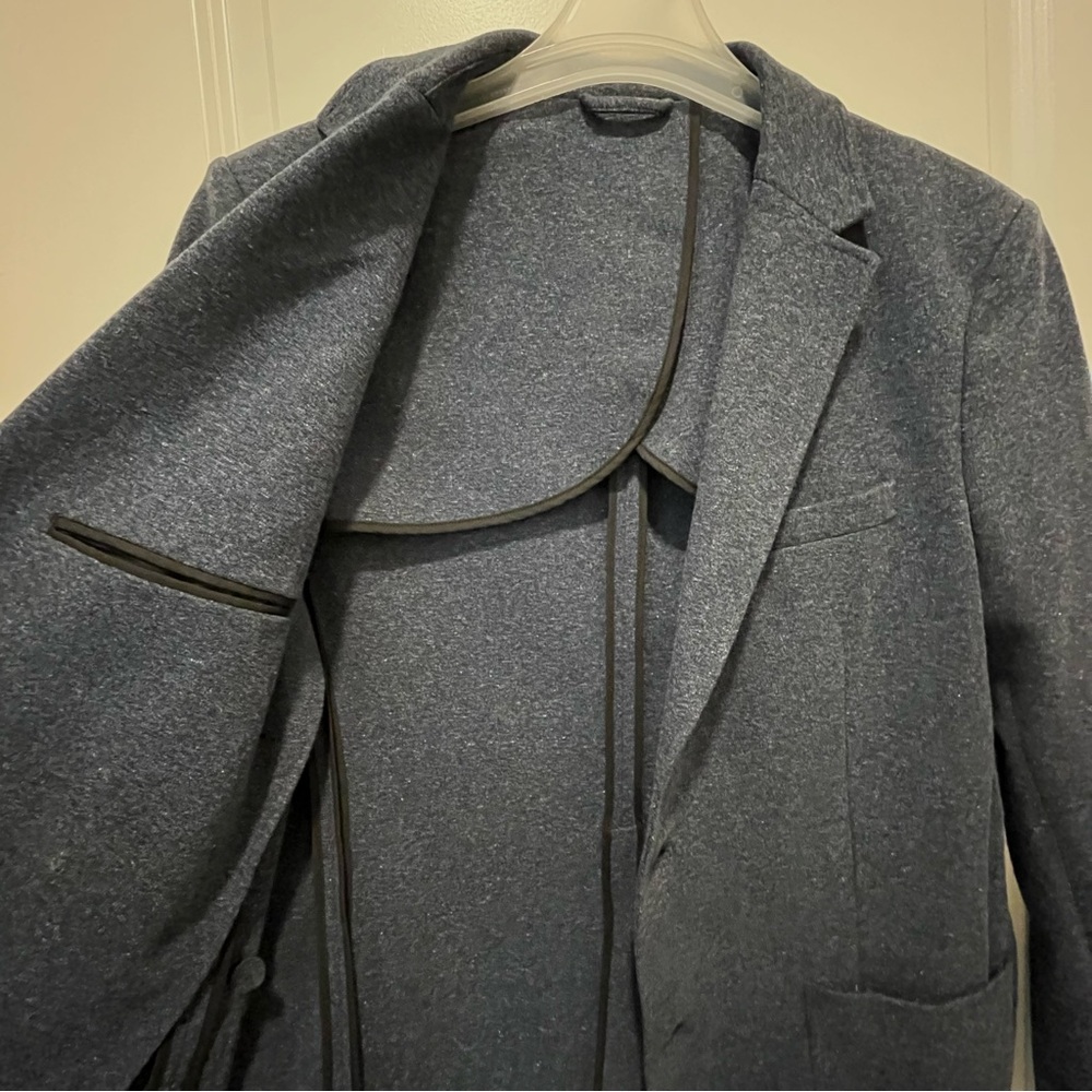 Artefact Sz L Men's Knit Blazer Casual Jacket  Long Navy  2 Button Heather Blue - Picture 3 of 5